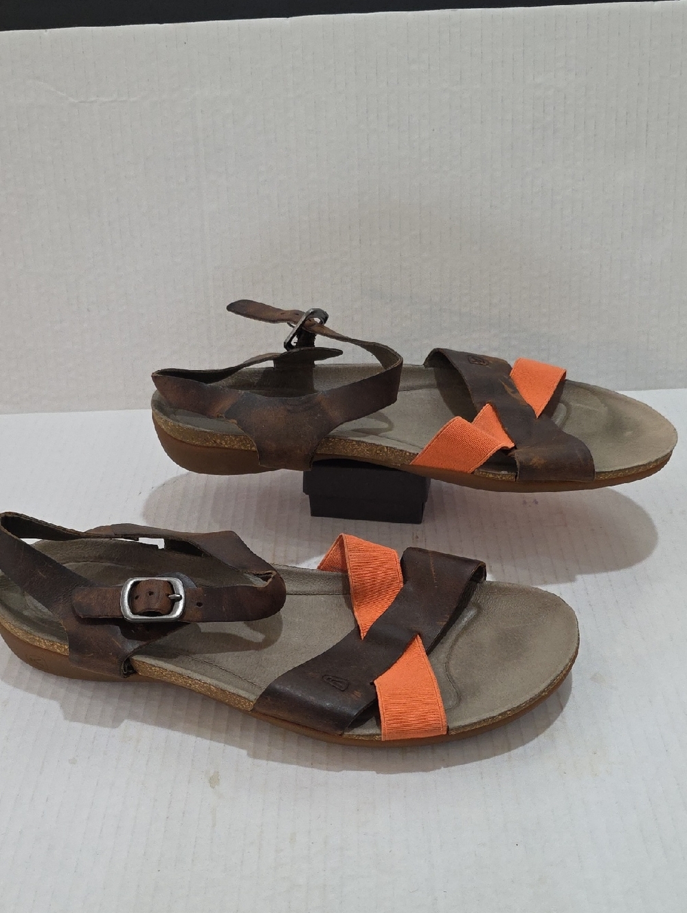 Keen Brown Leather Sandals with Orange Straps Womens Size 11